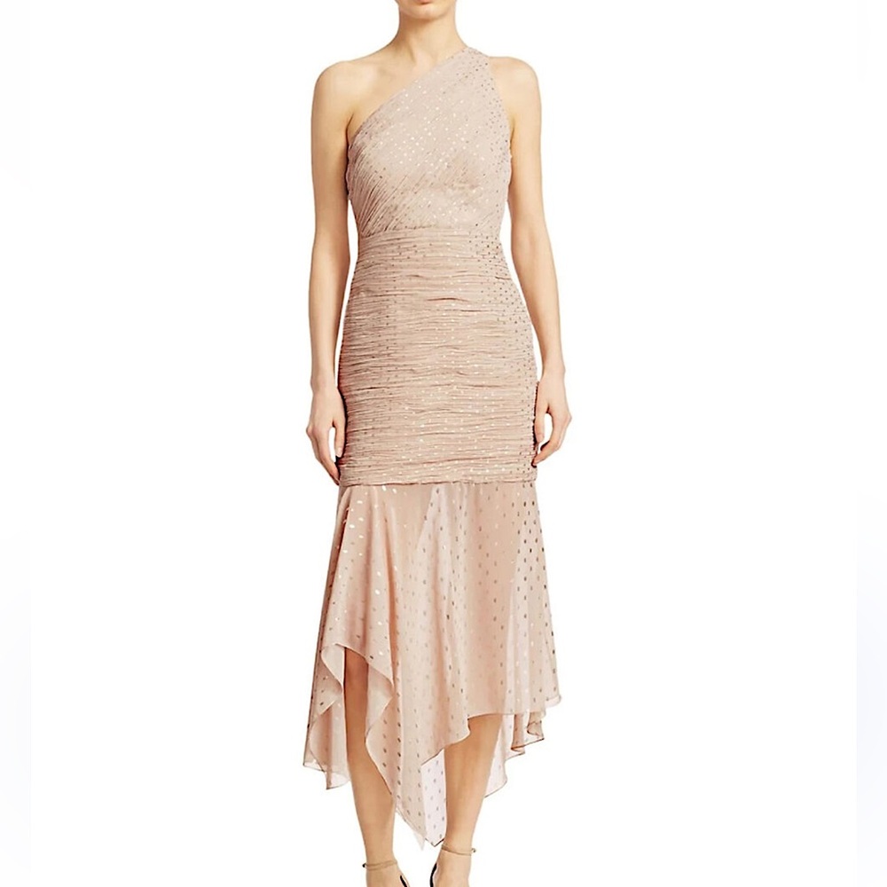 Halston Heritage one shoulder pleated chiffon dress